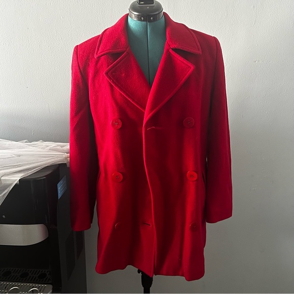 L.L. Bean Pea Coat Wool Cashmere Red Women's Size 8 - Picture 1 of 9